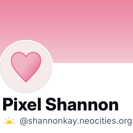 Screenshot of my Bluesky profile showing the display name, Pixel Shannon, with the username @shannonkay.neocities.org under it.